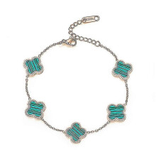 (Green) Fashion Titanium Steel Four-leaf Clover Five-flower Bracelet Women's Clover Acrylic Bracelet High-quality