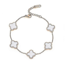 (White) Fashion Titanium Steel Four-leaf Clover Five-flower Bracelet Women's Clover Acrylic Bracelet High-quality