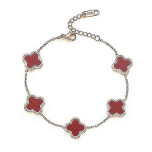 (Red) Fashion Titanium Steel Four-leaf Clover Five-flower Bracelet Women's Clover Acrylic Bracelet High-quality