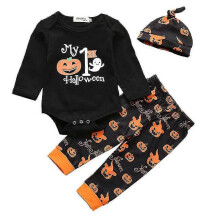 (3-6 M) My 1st Halloween Printed Kid Unisex Boys Girls Long Sleeve Romper Pant Hat Outfit Sets High Quality