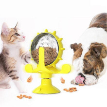 (Yellow) 360 Rotating Windmill Pet Cat Dog Toy Food Treat Snack Dispenser Feeder High Quality