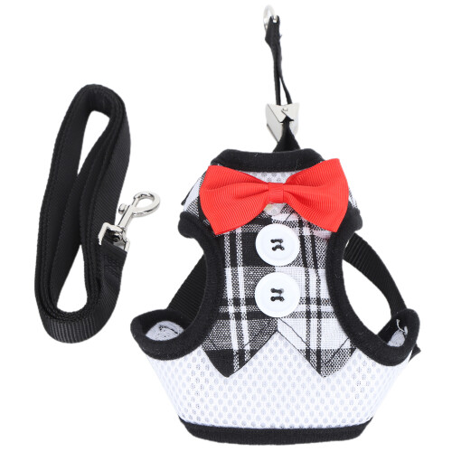 Cat Harness Vest with Adjustable Leash Escape Proof Black Grid Medium Size 1