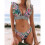 (M, Green) Floral Printed Deep V-neck  Hipster Bikini 5