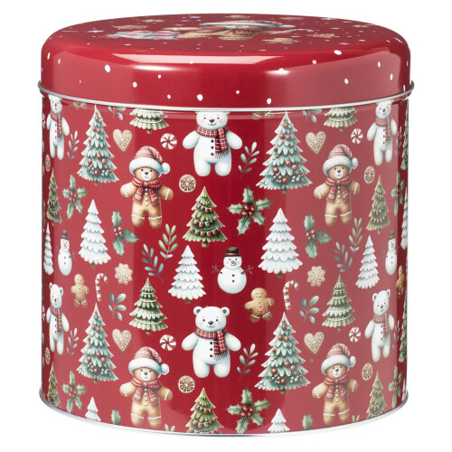 2 Round Christmas Nesting Storage Tins Festive Santa Stackable Cookie Biscuit Boxes 2