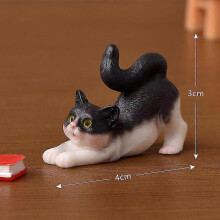 (Black Stretch) Cute Resin Cats Ornament Kitten Figurine Animal Model Micro Landscape Home Decor Miniature Fairy Garden Decoration Gift