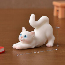(White Stretch) Cute Resin Cats Ornament Kitten Figurine Animal Model Micro Landscape Home Decor Miniature Fairy Garden Decoration Gift
