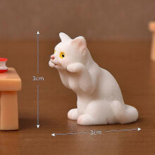 (White Hands Up) Cute Resin Cats Ornament Kitten Figurine Animal Model Micro Landscape Home Decor Miniature Fairy Garden Decoration Gift