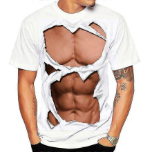 (XS)Men's Muscle T-shirt 3d Printing Round Neck Short Sleeve Quick Dry Clothing Ms25 High Quality