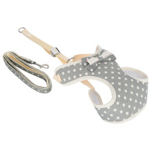 Breathable Cat Vest Harness Gray Dots S (Fits 13kg) with Adjustable Leash