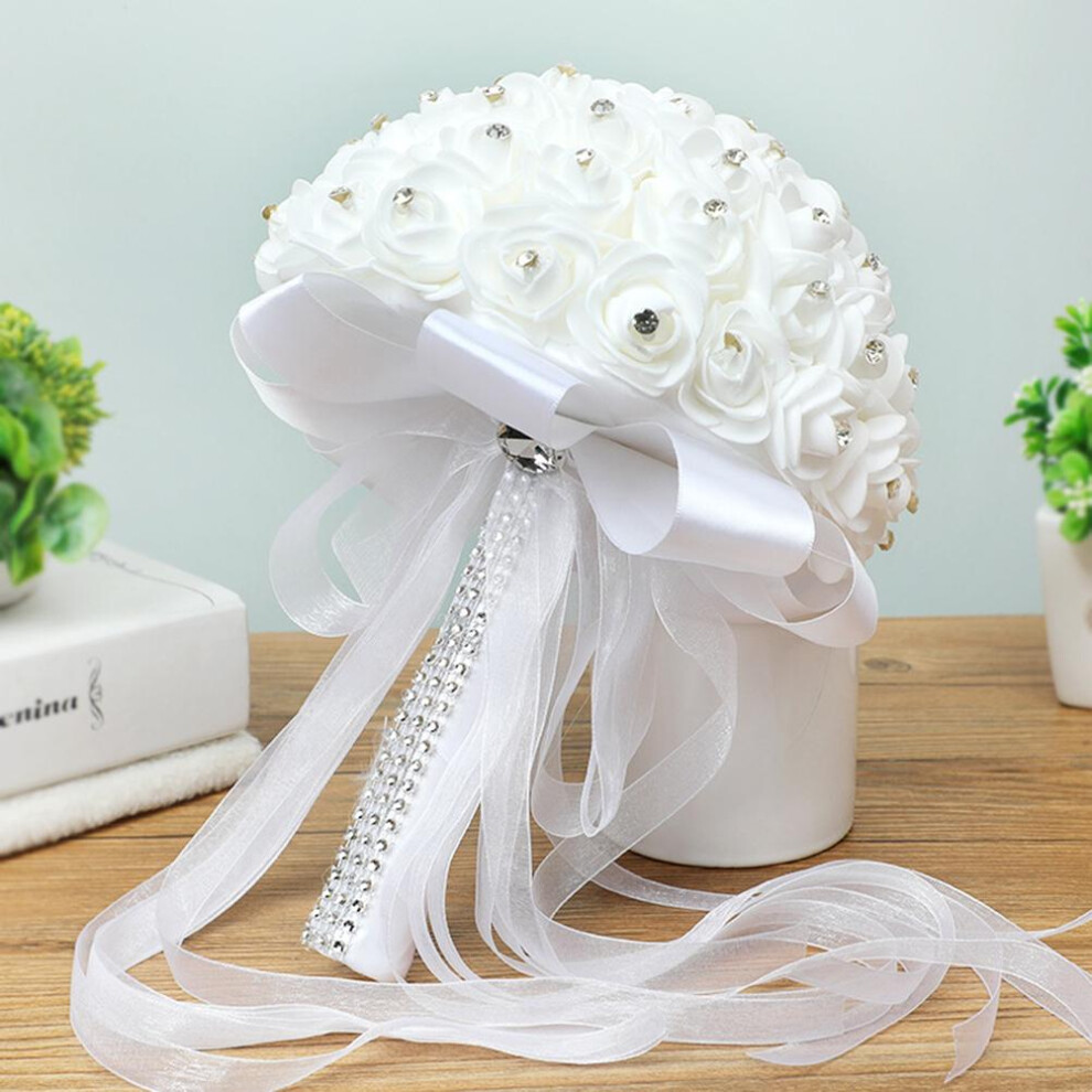 Exquisite White Rose Bridal Bouquet with Crystal Pearls Ideal for Decor-image-OPC-PMTRGTG-NEW