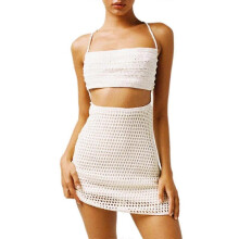 (M,C)Women Tie-up Knit Mini Dress Knitted Crochet Cutout Sexy Summer Bodycon Slim Dresses Y2k Streetwear Vintage Short Dress