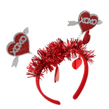 Red Valentines Day Headband Glitter Heart Shape Quality 1set