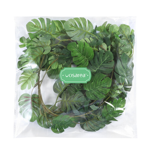 2Stk Simulation Rattan Mit Künstlichen Monstera Blättern Wanddeko 2