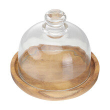 3 Sets Wooden Mini Dessert Trays With Glass Dome