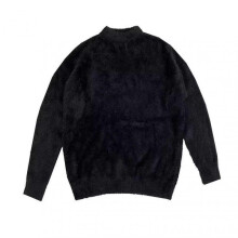 (XXL, Black) Autumn Winter Men Sweater Loose Thick Knitted Fuzzy Solid Color Round Neck Long Sleeve Pullover