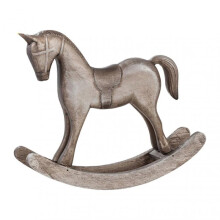 (Antique Silver) Wood Carving Rocking Horse Figurine Vintage Miniature Rocking Horse Statue Home Office Living Room Desktop Decoration Ornament