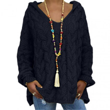 (XL, Black) Women Sweater Hooded Long Sleeve Twist Texture Oversized Sweater Solid Color Loose Fit Ribbed Cuffs
