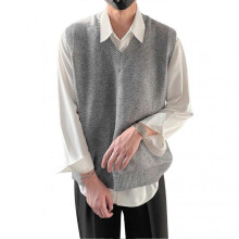 (L, Grey) Men's Knit Sweater Vest V-Neck Sleeveless Pullover Sweater Casual Loose Fit Vest for Daily Wear