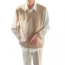 (XL, Khaki) Men's Knit Sweater Vest V-Neck Sleeveless Pullover Sweater Casual Loose Fit Vest for Daily Wear