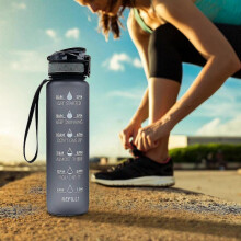 (Gray) Ouneed 1l Outdoor Sports Bottle Portable Leak-proof Hiking Camping Bottle High Quality