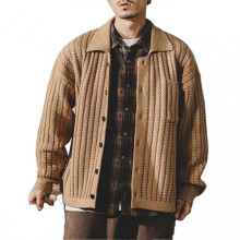 (3XL, Khaki) Fall Winter Men Sweater Turn-down Collar Single-breasted Thick Knitwear with Breast Pocket Long