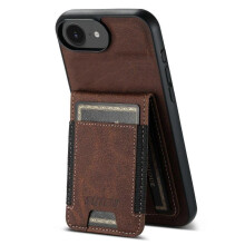 (Brown) Suteni H03 Litchi Leather Card Bag Stand Back Phone Case For iPhone 16e