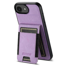 (Purple) Suteni H03 Litchi Leather Card Bag Stand Back Phone Case For iPhone 16e