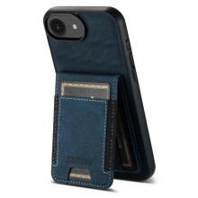 (Blue) Suteni H03 Litchi Leather Card Bag Stand Back Phone Case For iPhone 16e