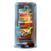 (E) Reading in Tube Night Light Miniature Reader Figurine Statue Home Office Desktop LED Decorative Lamp Ornament Book Lover Gifts