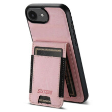 (Pink) Suteni H03 Litchi Leather Card Bag Stand Back Phone Case For iPhone 16e