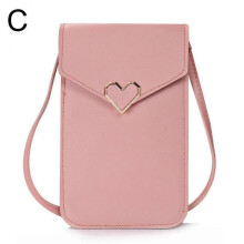 (Pink) Crossbody Mobile Phone Bag Transparent Touchscreen Mobile Phone Wallet