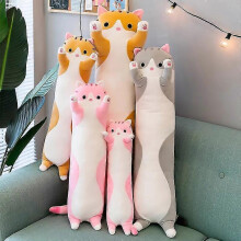(130cm, Auburn) 50-130cm Kawaii Long Cat Toys Soft Animal Cat Doll Creative Office Lunch Break Nap Sleeping Pillow Cushion Plush Kids Girls Gift