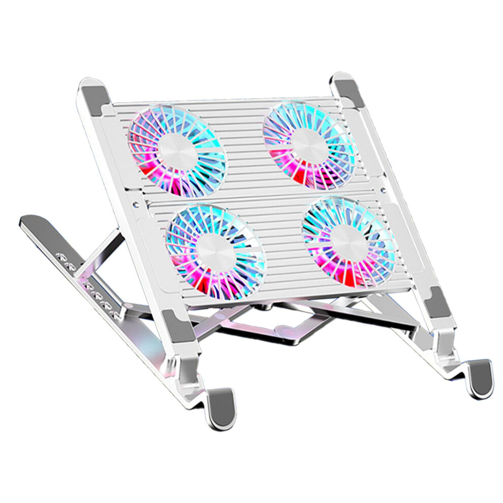 Led Laptop Cooling Pad Four Fans With Adjustable Folding Bracket And Height Stand For Laptops Quiet Gaming Cooler Silver 9339159081778