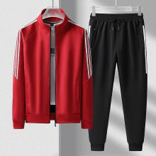 (M, Red) Men's spring and autumn sports leisure running men's two-piece fashionable youth jacket