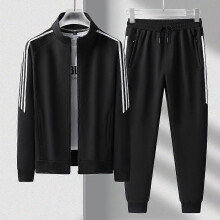 (XL, Black) Men's spring and autumn sports leisure running men's two-piece fashionable youth jacket