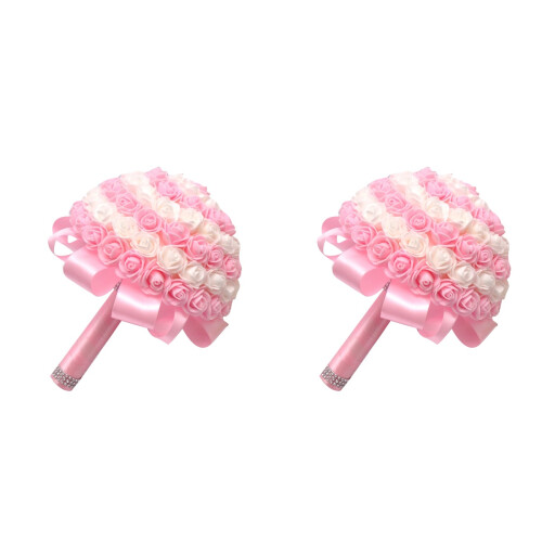 2 Handgebundener Brautstrauß Imitat Rosa 1