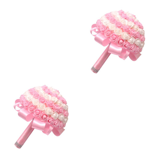 2 Handgebundener Brautstrauß Imitat Rosa 2
