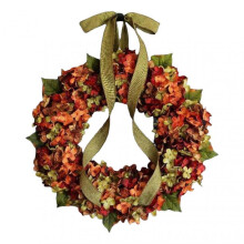 (40cm) Artificial Fall Wreath for Front Door Rustic Hydrangea Floral Wreath with Bow for Thanksgiving Harvest Autumn Indoor Outdoor Decor