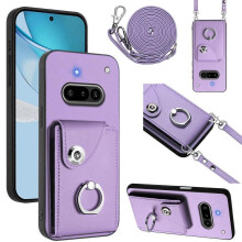 (For Nothing Phone 3a, Purple) Organ Card Bag Ring Holder Phone Case with Long Lanyard