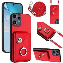 (For Nothing CMF Phone 2 Pro, Red) Organ Card Bag Ring Holder Phone Case with Long Lanyard