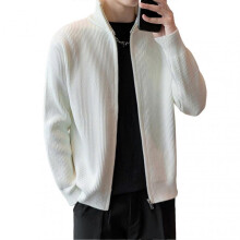(M, Apricot) Men Sweater Coat Zipper Closure Knit Elastic Long Sleeves Stand Collar Outerwear Pure Color Casual