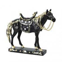 (E) Retro Horse Statue Desktop Artistic Horse Figurine with Base Golden Painted Resin Horse Sculpture for Shelf Mantel Cabinet Display