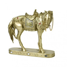 (A) Retro Horse Statue Desktop Artistic Horse Figurine with Base Golden Painted Resin Horse Sculpture for Shelf Mantel Cabinet Display