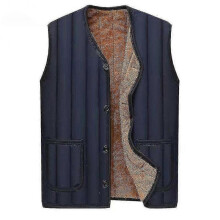 (XL, Navy Blue) Fleece-lined Thermal Vest Outwear For Men Thickened Solid-color Waistcoat Middle-aged Men's Plush Vest High Quality
