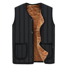 (XXXXL, Black) Fleece-lined Thermal Vest Outwear For Men Thickened Solid-color Waistcoat Middle-aged Men's Plush Vest High Quality