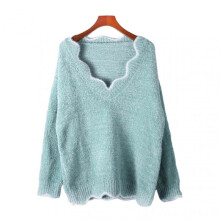 (L, Green) Women's Long Sleeve Sweater Loose Fit V-Neck Knitted Sweater Lady Casual Jumper Pullover Top for