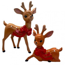 (1 Set) Vintage Spotted Deer Ornament Resin Sika Deer Figurine with Red Bow Cute Deer Statue for Christmas Decoration Table Centerpiece