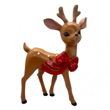 (A) Vintage Spotted Deer Ornament Resin Sika Deer Figurine with Red Bow Cute Deer Statue for Christmas Decoration Table Centerpiece