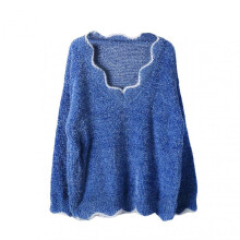 (XXL, Blue) Women's Long Sleeve Sweater Loose Fit V-Neck Knitted Sweater Lady Casual Jumper Pullover Top for