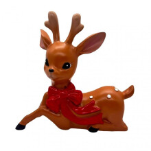 (B) Vintage Spotted Deer Ornament Resin Sika Deer Figurine with Red Bow Cute Deer Statue for Christmas Decoration Table Centerpiece
